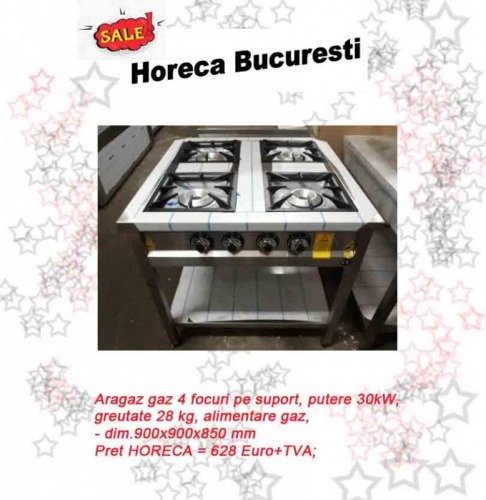Aragaz gaz 4 focuri pe suport 