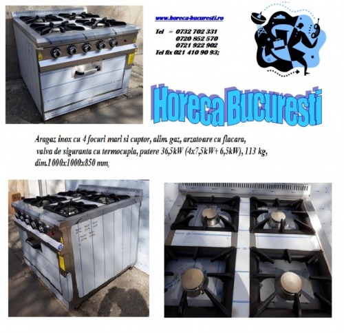 Aragaz inox gaz 4 focuri mari 