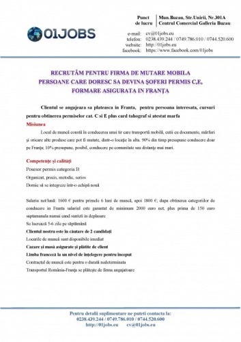 Soferi mutare mobila in Franta